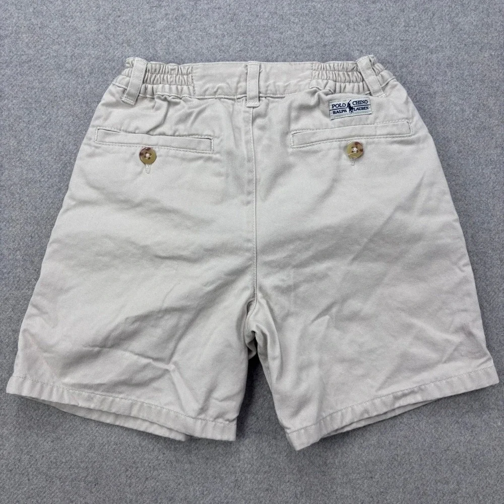 Vintage 90s Kids Polo Ralph Lauren Chino Shorts Beige Elastic Waist Sz 5 Pleated